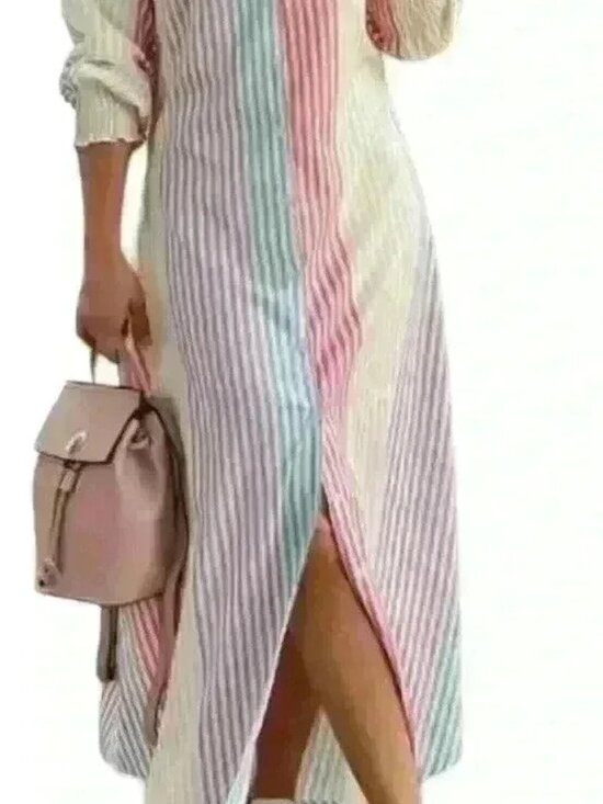 None Dresses & Skirts - New Striped button down ladies Size large maxi curved hem dress
